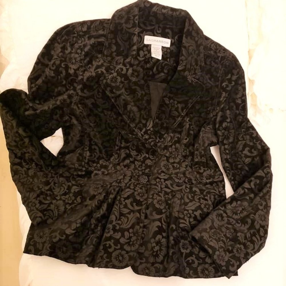 Sag Harbor Sagharbor Short Jacket Black Small Velvet Flocked Like Holidays!